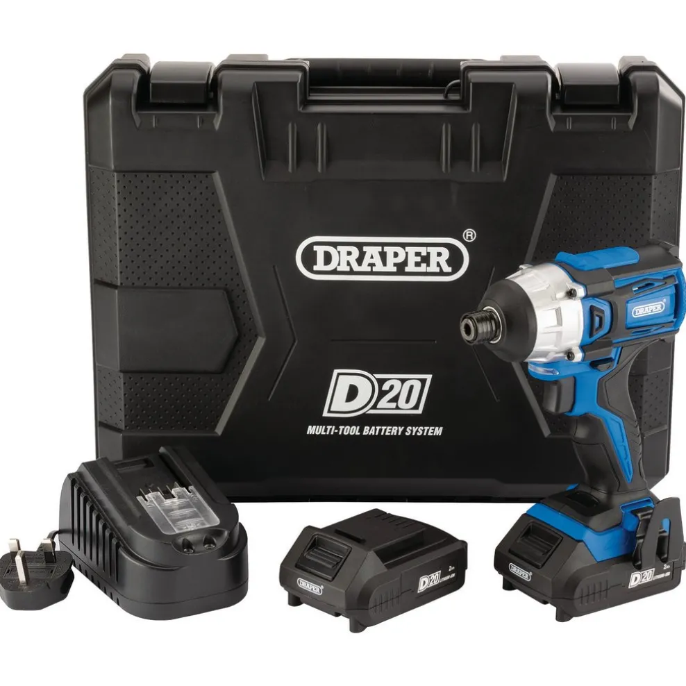 D20 20V Brushless Impact Driver, 1/4" Hex, 180Nm, 2 x 2.0Ah Batteries, 1 x Charger