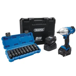 D20 20V Brushless Mid-Torque Impact Wrench Kit, 1/2" Sq. Dr, 400Nm, & Metric Deep Impact Socket Set (10 Piece)