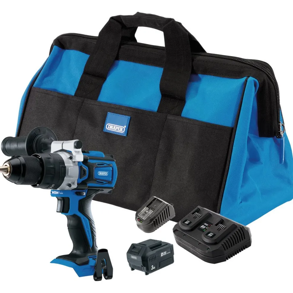 D20 20V Combi Drill Kit, 1 x 3.0Ah Battery, 1 x 4.0Ah Battery, 1 x Charger (5 Piece)