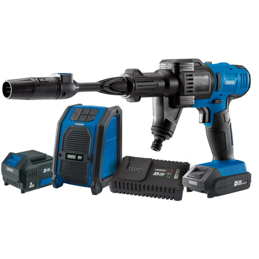 D20 20V Pressure Washer, D20 20V Wireless Speaker, 1 x 2.0Ah, 1 x 3.0Ah, 1 x Fast Charger