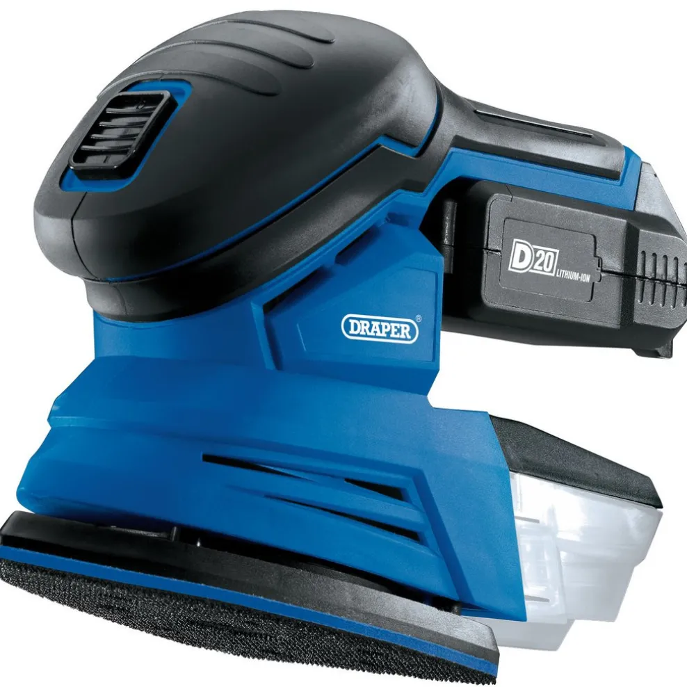 D20 20V Tri-Base Detail Sander, 1 x 2.0Ah Battery, 1 x Charger