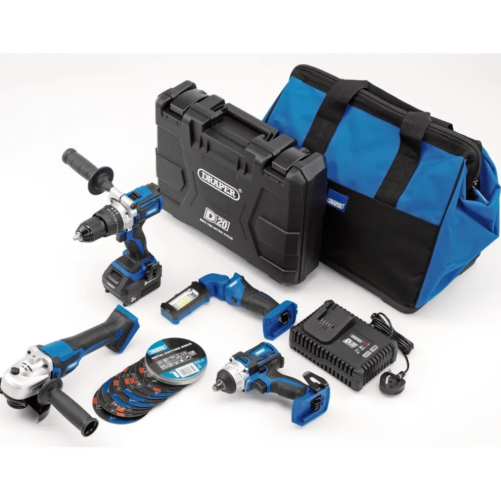 D20 20V Workshop Kit, 1 x 3.0Ah Battery, 1 x 4.0Ah Battery, 1 x Fast Charger (19 Piece)
