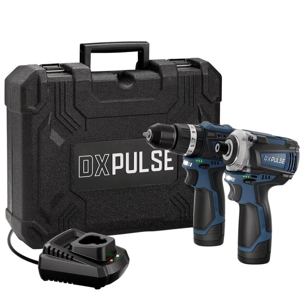 DXPULSE 12V Brushless Combi Drill & Impact Driver Kit, 1/4" Sq. Dr., 2 x 2.0Ah Batteries, 1 x Charger