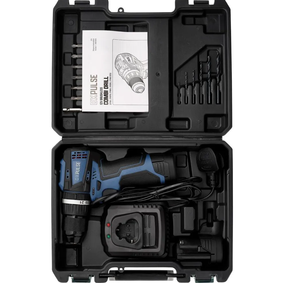 DXPULSE 12V Brushless Combi Drill Kit, 2 x 2.0Ah Batteries, 1 x Charger