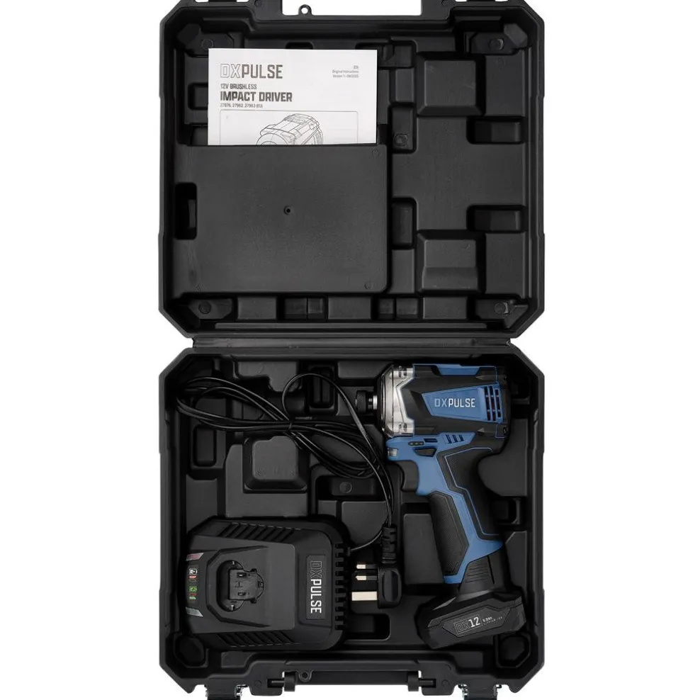 DXPULSE 12V Brushless Impact Driver Kit, 1/4" Sq. Dr., 1 x 5.0Ah Battery, 1 x Fast Charger