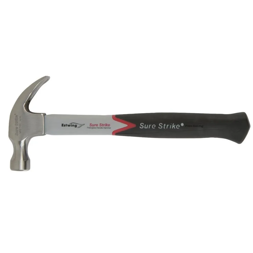 Estwing EMRF16C Sure Strike Curved Claw Hammer with Fibreglass Handle, 16oz/448g