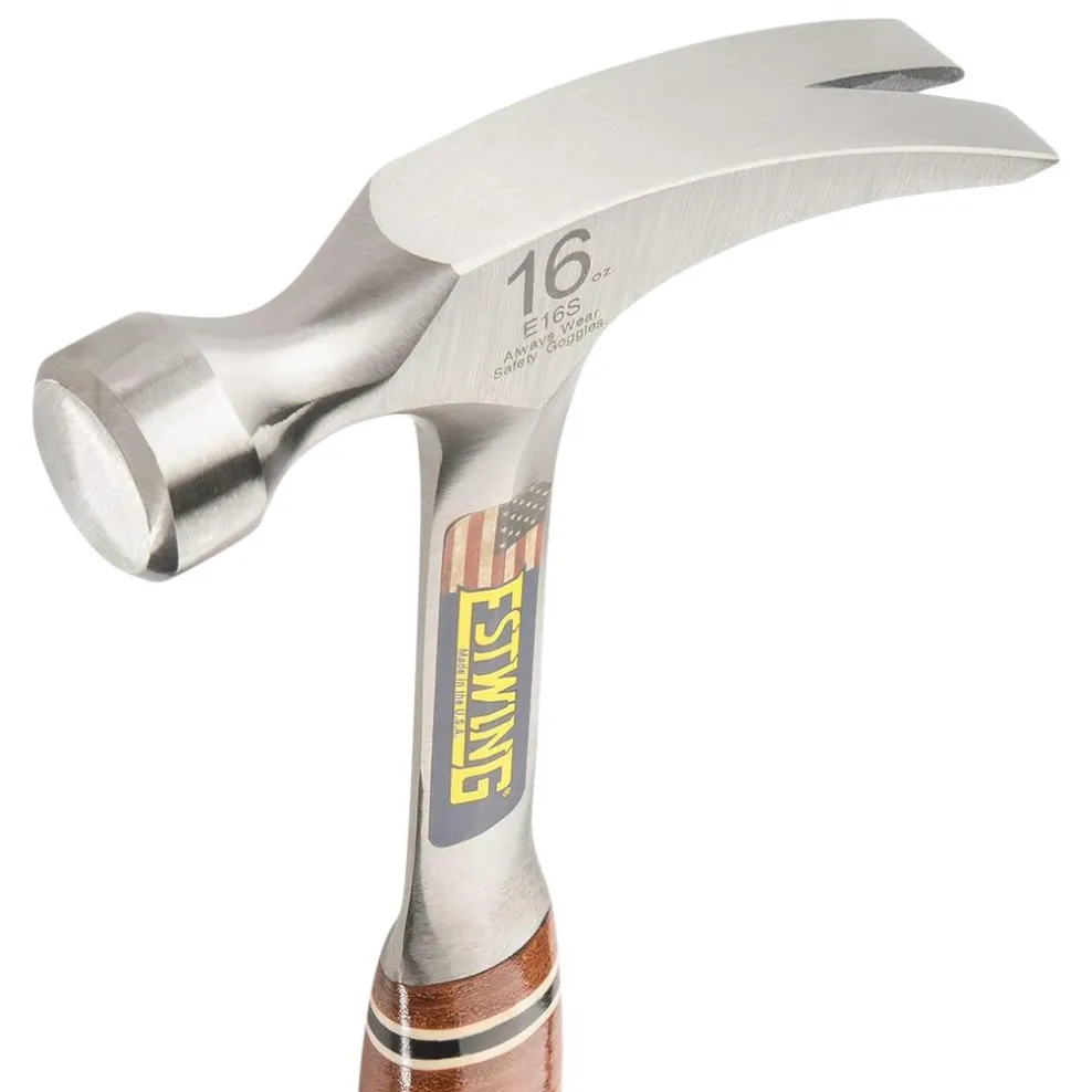 Estwing E16S Straight Claw Hammer with Leather Grip, 16oz/448g