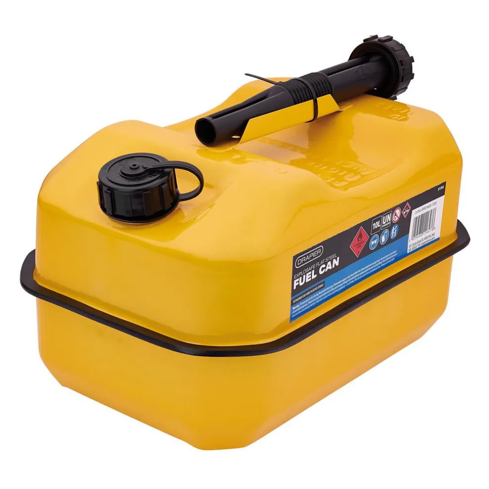 Explosafe Flat Steel Fuel Can, 10L, Yellow