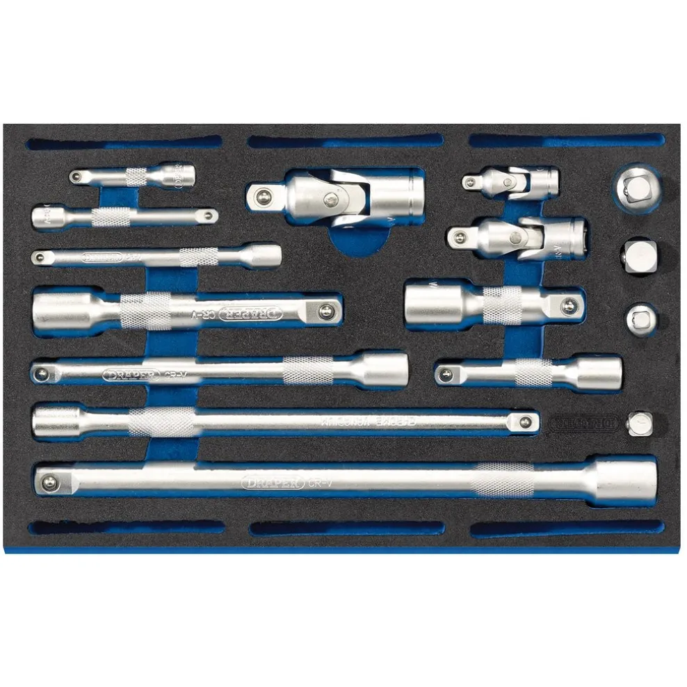 Extension Bar, Universal Joints and Socket Convertor Set 1/4 Drawer EVA Insert Tray (16 Piece)