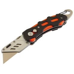 Folding Trimming Knife with Belt Clip, Green/Orange