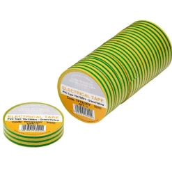 Green/Yellow PVC Electrical Insulation Tape, 19mm x 33m (Pack of 10)