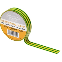 Green/Yellow PVC Electrical Insulation Tape, 19mm x 33m (Pack of 10)