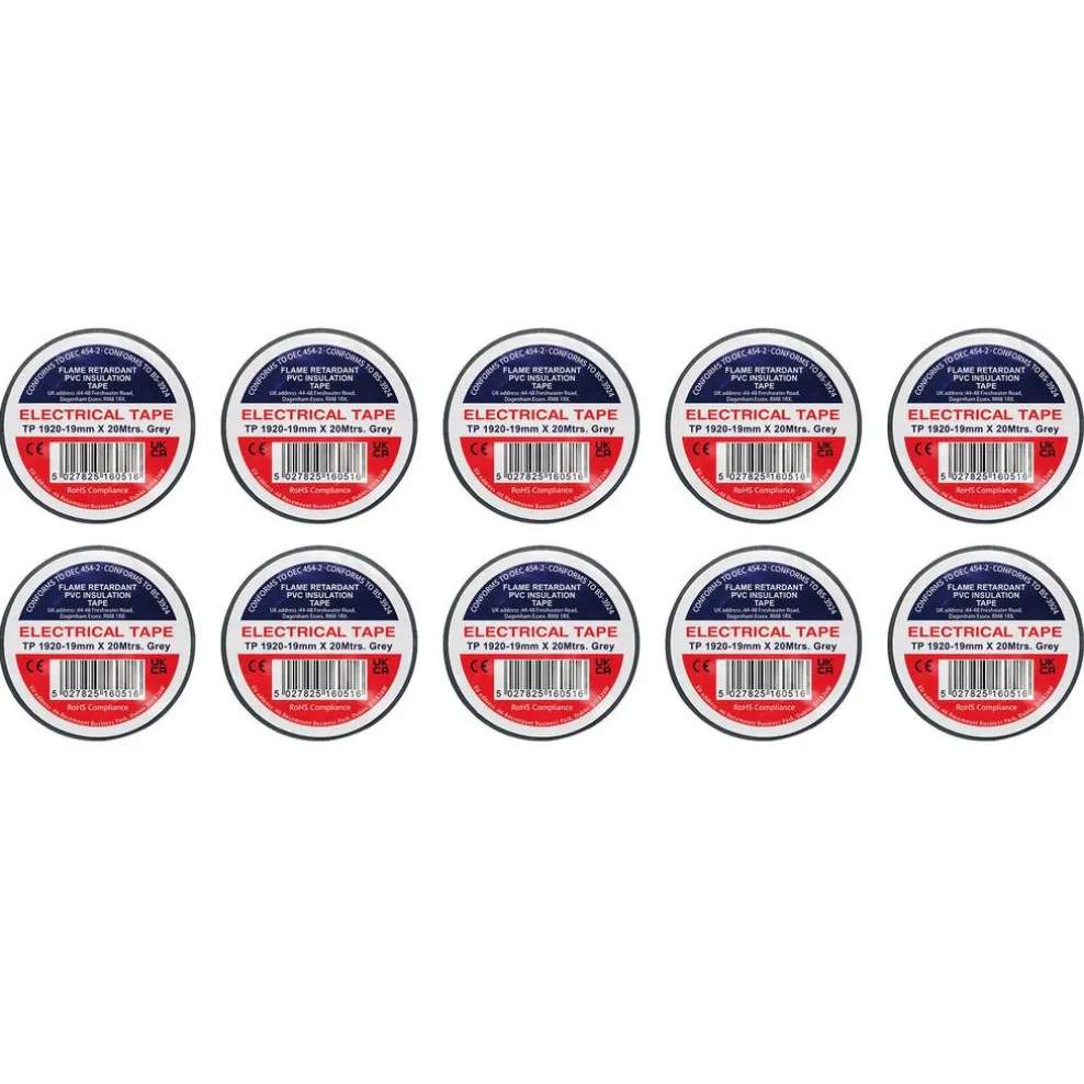 Grey PVC Electrical Insulation Tape, 19mm x 20m (Pack of 10)
