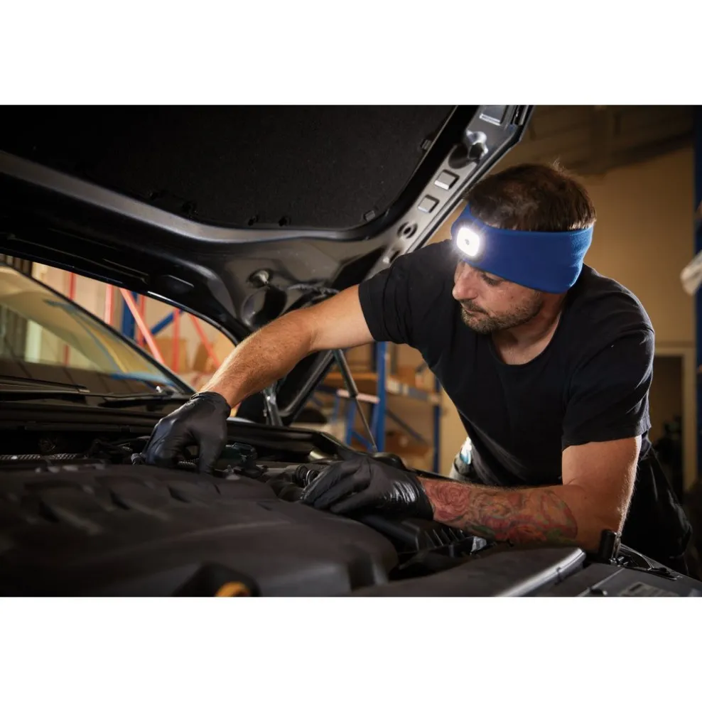 Headband with USB Rechargeable LED Torch, 1W, Blue, One Size