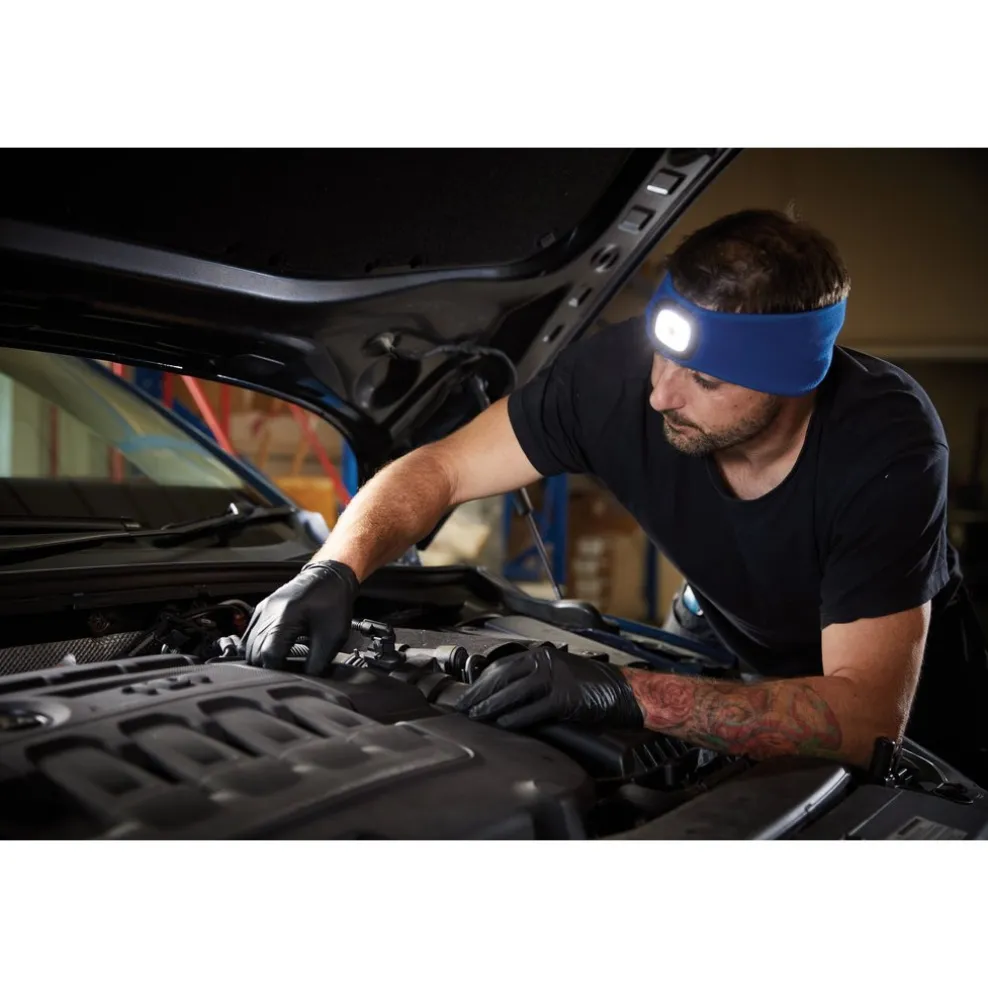 Headband with USB Rechargeable LED Torch, 1W, Blue, One Size