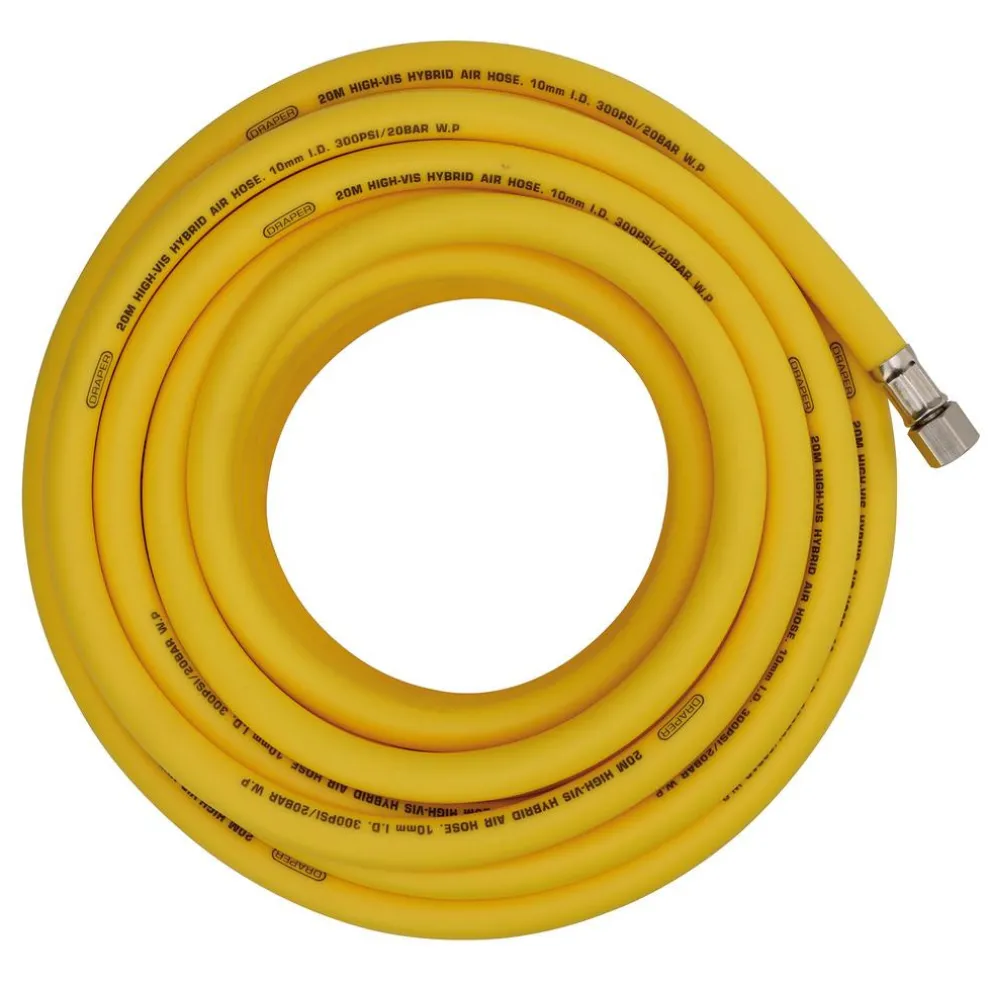 High Visibility Hybrid Air Hose, 20m x 10mm, 1/4" BSP, Yellow