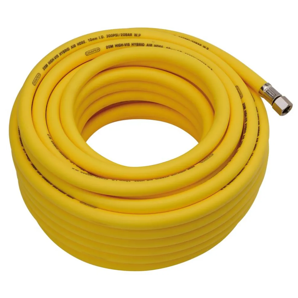 High Visibility Hybrid Air Hose, 20m x 10mm, 1/4" BSP, Yellow