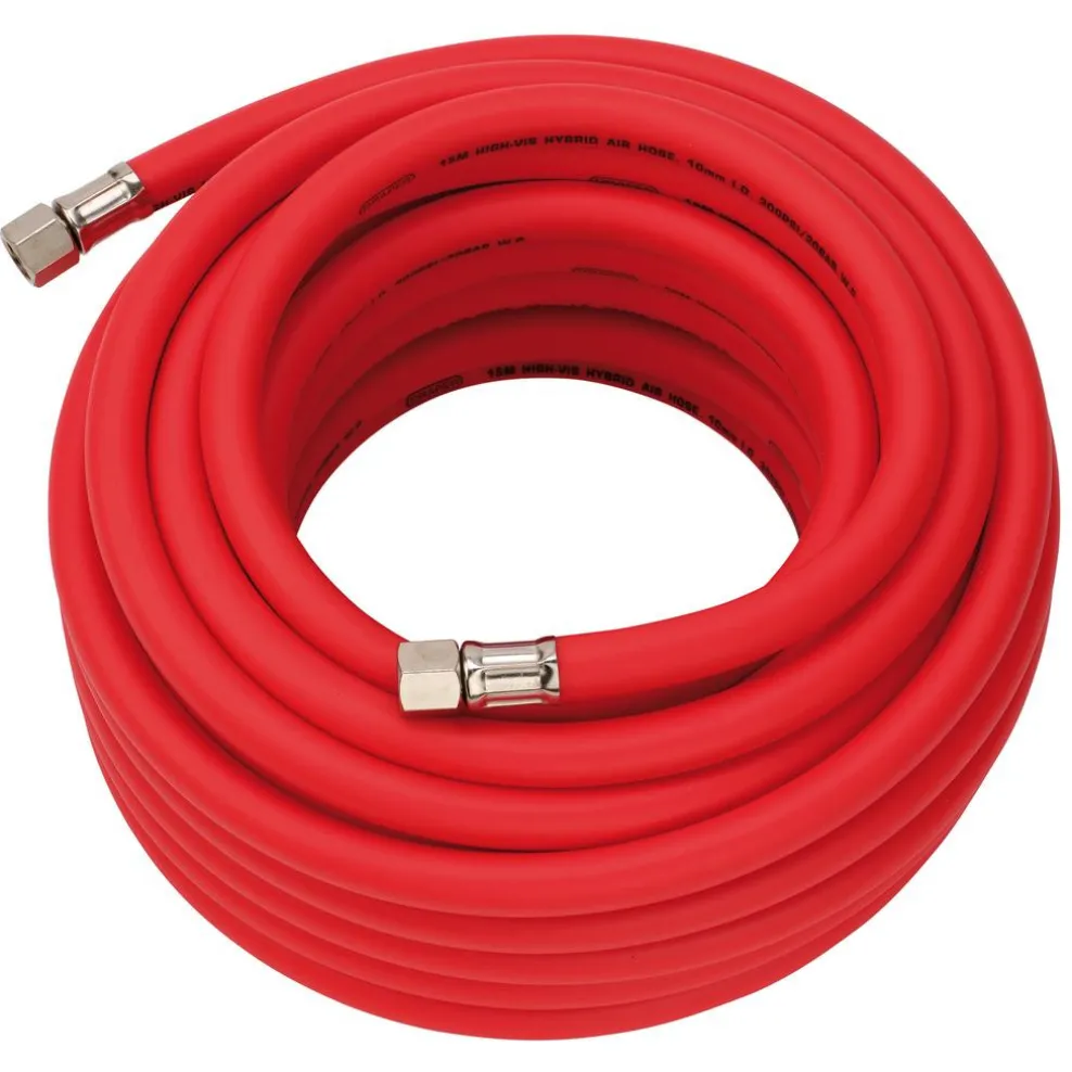 High Visibility Hybrid Air Hose, 15m x 10mm, 1/4" BSP, Red