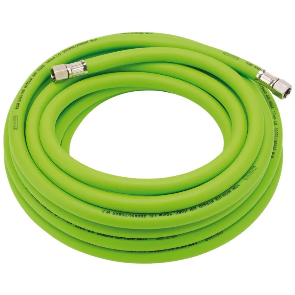 High Visibility Hybrid Air Hose, 10m x 10mm, 1/4" BSP, Green