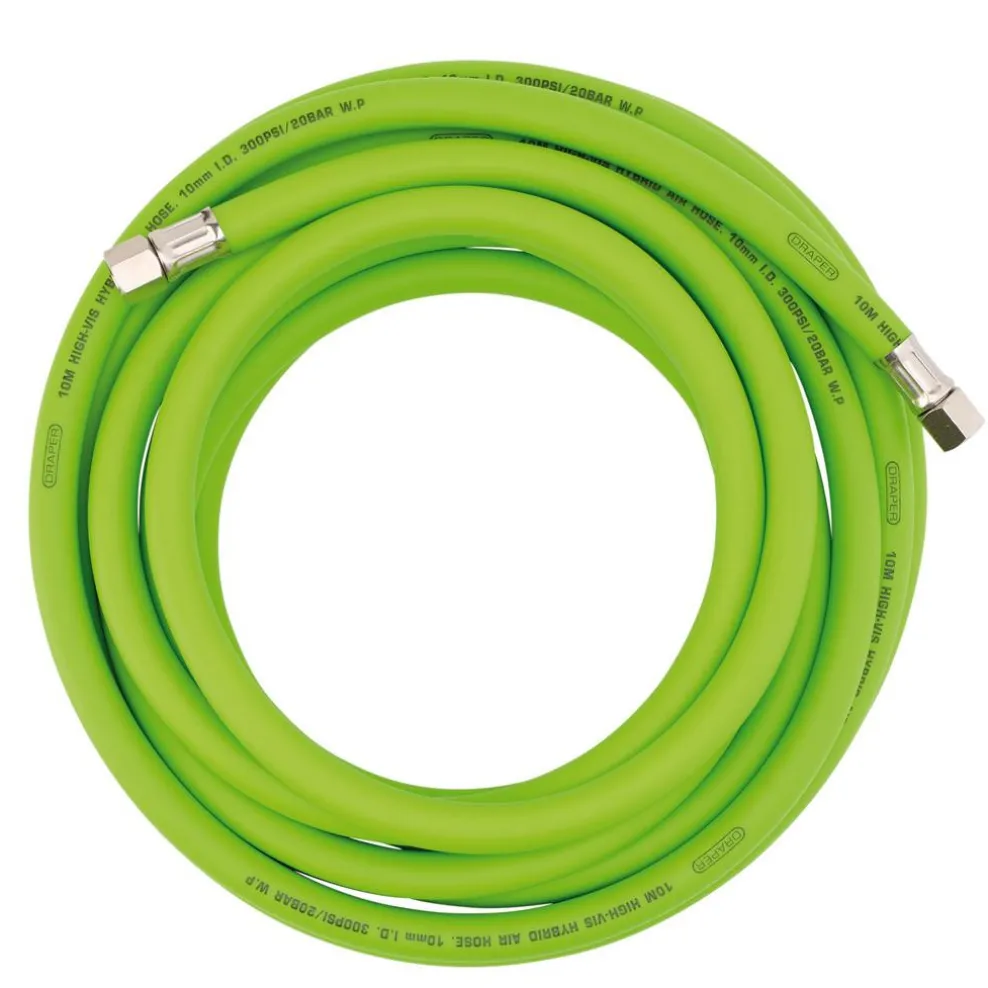 High Visibility Hybrid Air Hose, 10m x 10mm, 1/4" BSP, Green