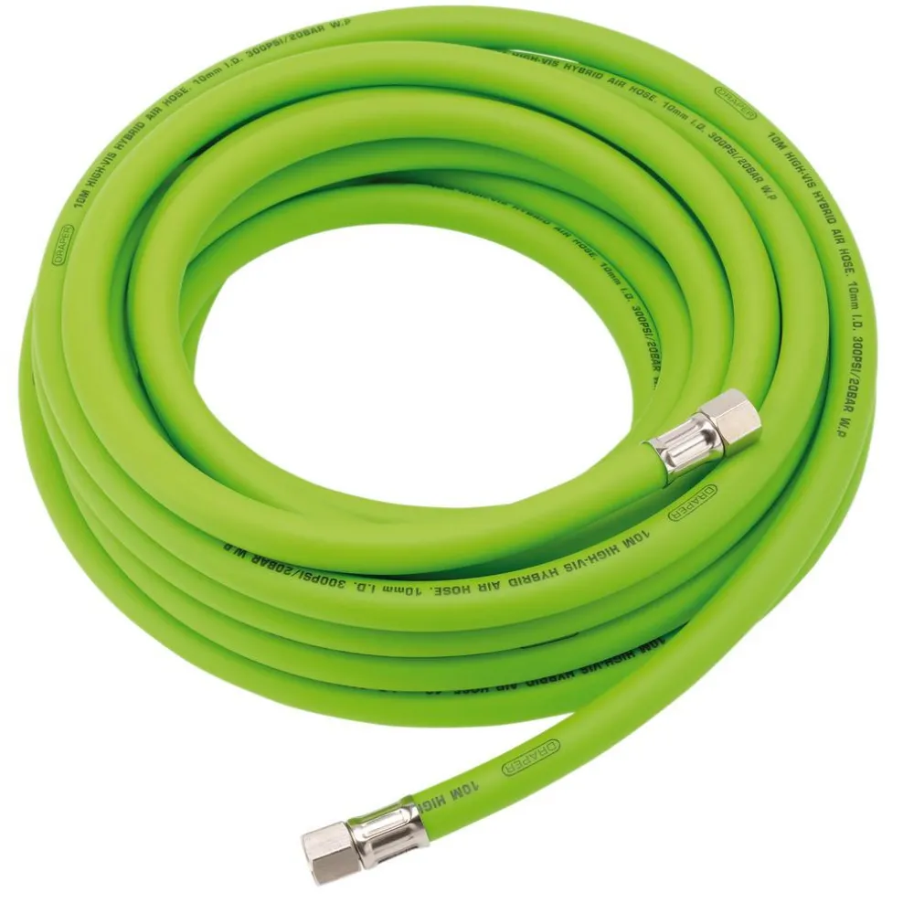 High Visibility Hybrid Air Hose, 10m x 10mm, 1/4" BSP, Green