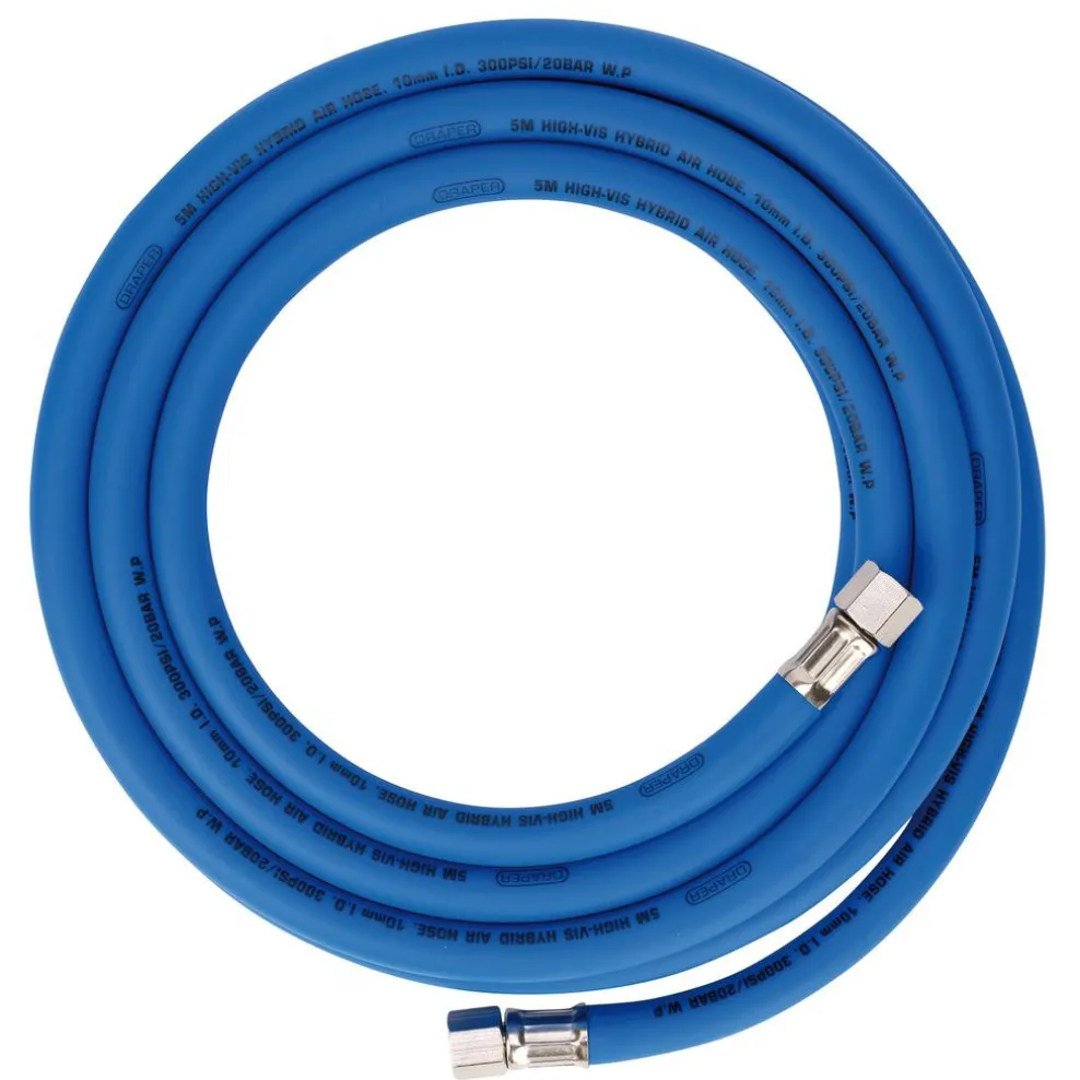 High Visibility Hybrid Air Hose, 5m x 10mm, 1/4" BSP, Blue
