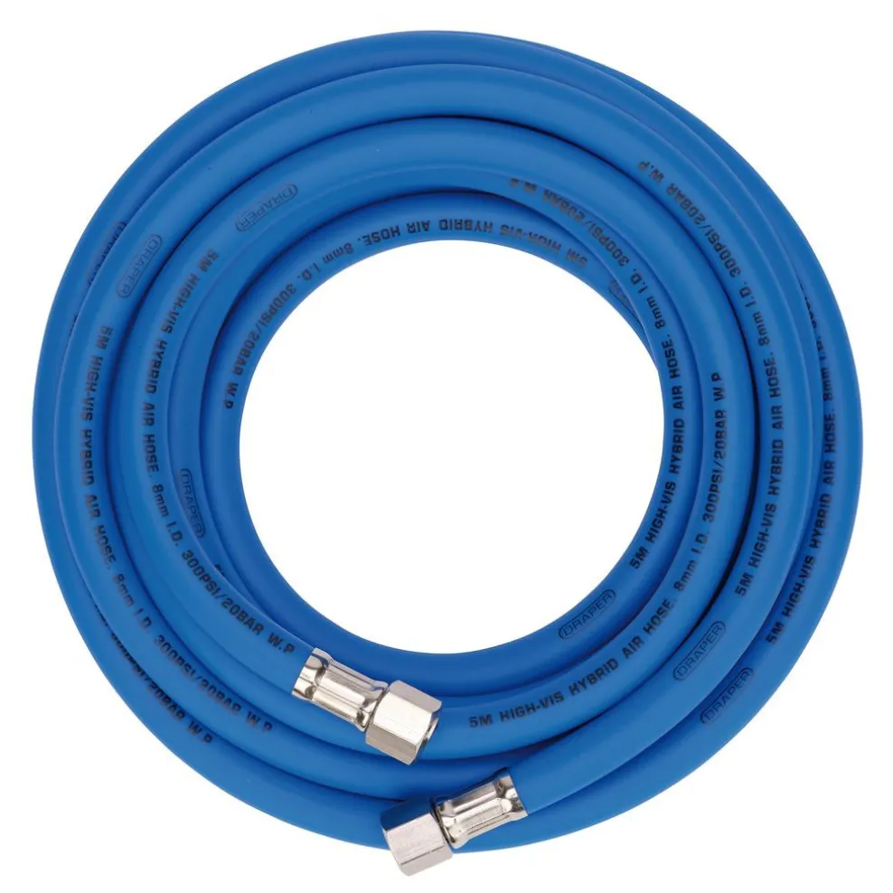 High Visibility Hybrid Air Hose, 5m x 8mm, 1/4" BSP, Blue