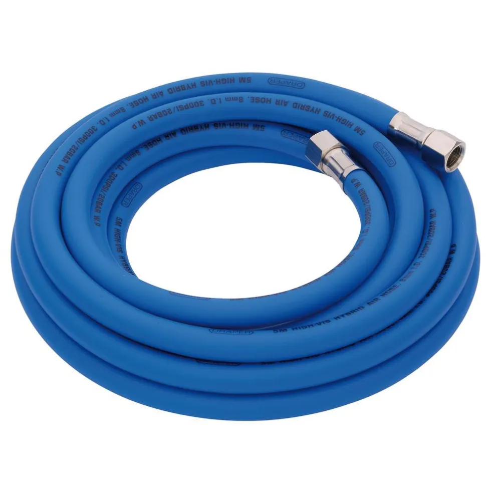 High Visibility Hybrid Air Hose, 5m x 8mm, 1/4" BSP, Blue