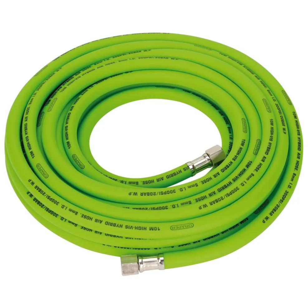 High Visibility Hybrid Air Hose, 10m x 8mm, 1/4" BSP, Green
