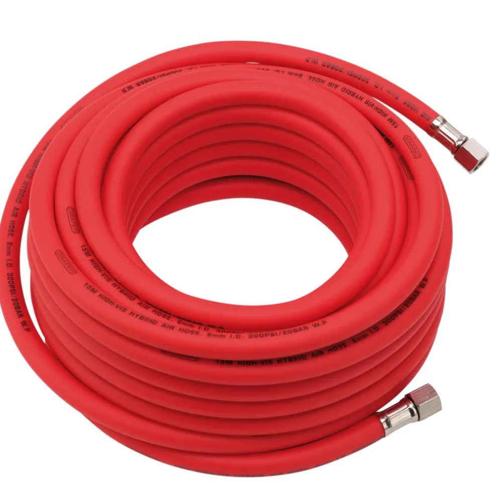 High Visibility Hybrid Air Hose, 15m x 8mm, 1/4" BSP, Red