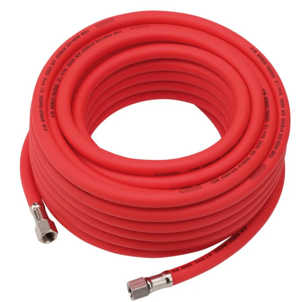 High Visibility Hybrid Air Hose, 15m x 8mm, 1/4" BSP, Red