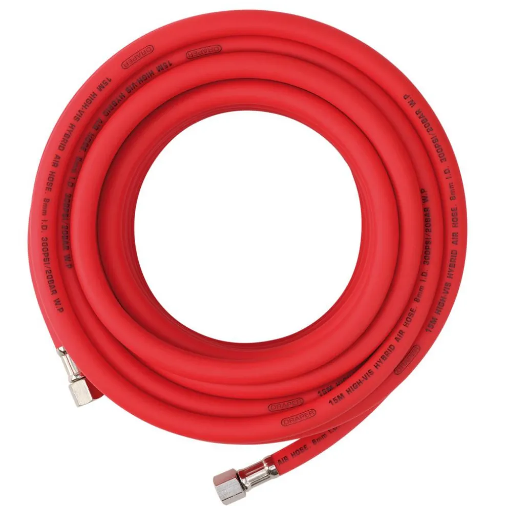 High Visibility Hybrid Air Hose, 15m x 8mm, 1/4" BSP, Red