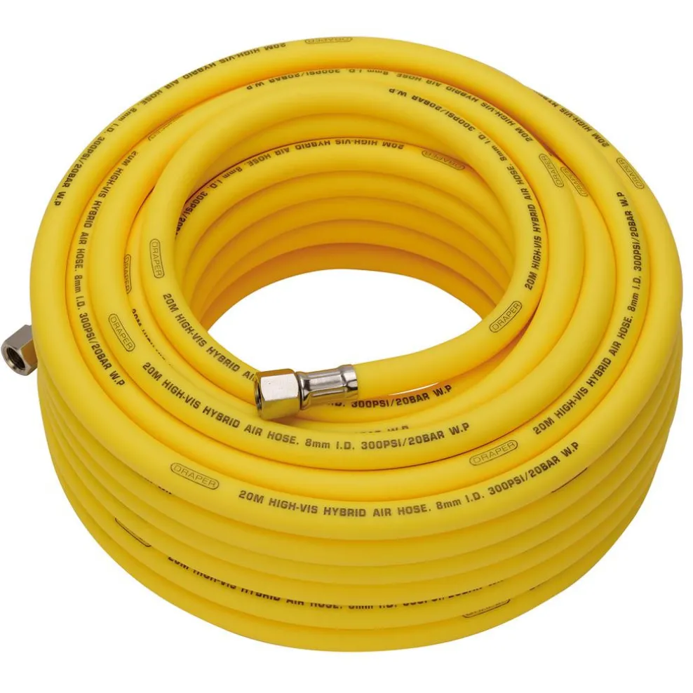 High Visibility Hybrid Air Hose, 20m x 8mm, 1/4" BSP, Yellow
