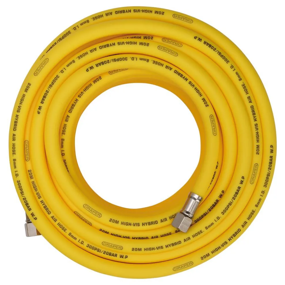 High Visibility Hybrid Air Hose, 20m x 8mm, 1/4" BSP, Yellow