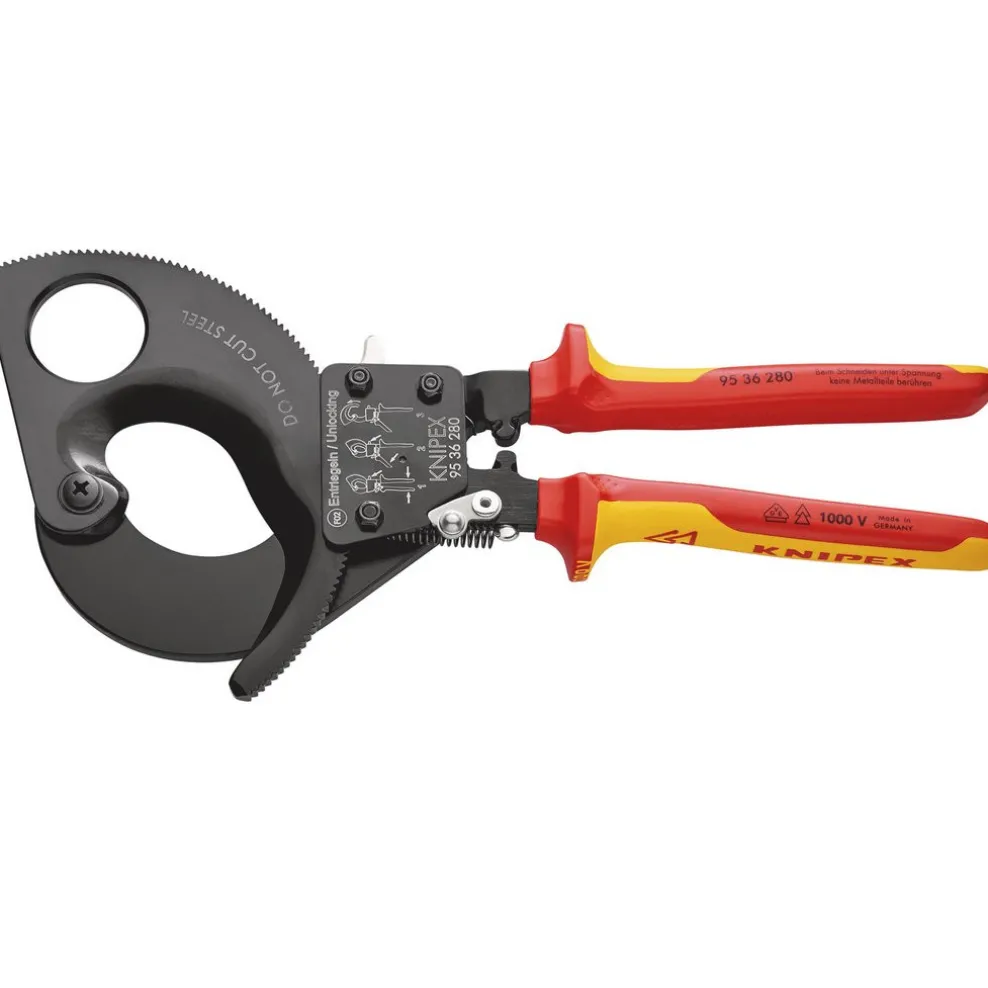 KNIPEX 95 36 280 VDE Heavy Duty Cable Cutter, Ratchet Action, 280mm