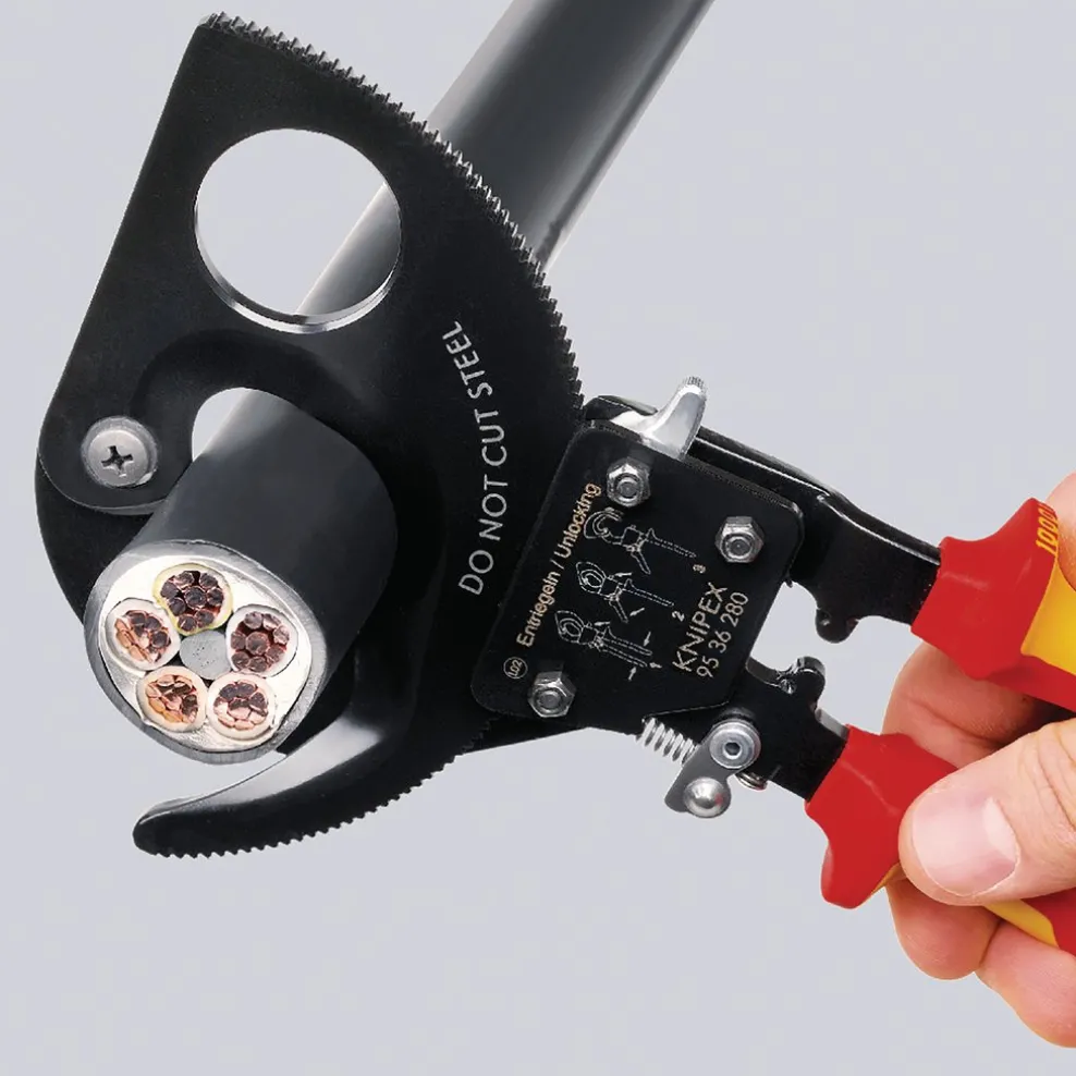KNIPEX 95 36 280 VDE Heavy Duty Cable Cutter, Ratchet Action, 280mm