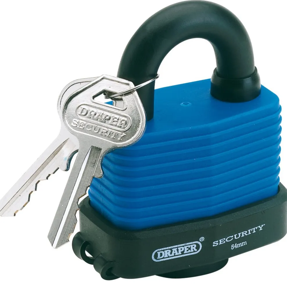 Laminated Steel Padlock and 2 Keys with Hardened Steel Shackle and Bumper, 54mm