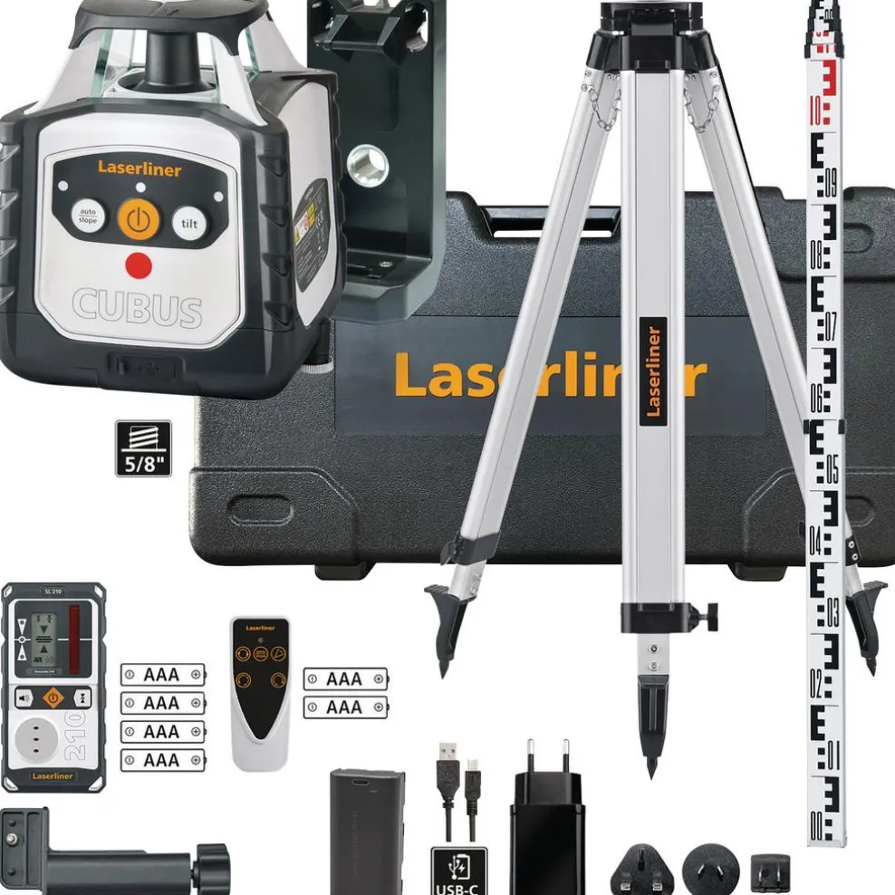 Laserliner 052.205A Cubus 210 S Set Rotary Laser Kit, 1500mm