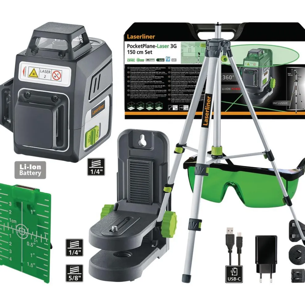 Laserliner 036.703A PocketPlane-Laser 3G Set Three-Dimensional Laser, 150cm