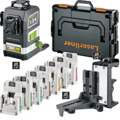 Laserliner 036.380-1 PowerPlane-Laser 3G Multi-18V Three-Dimensional Green Laser Kit with 7 Power Adapters