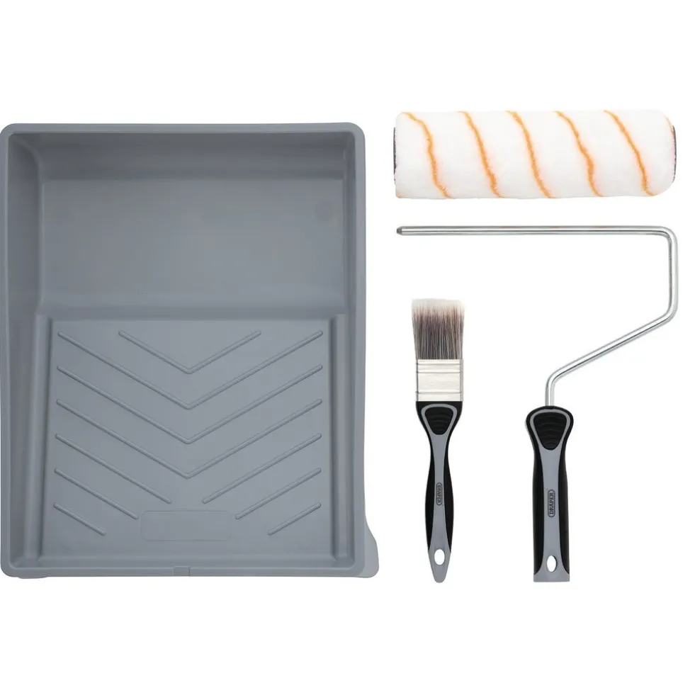 Medium Pile Polyester Paint Roller and Brush Set with Soft Grip (4 Piece)