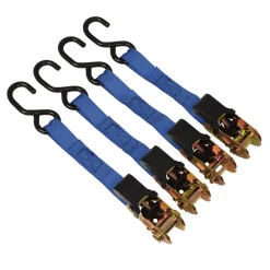 Ratcheting Tie Down Straps, 5m x 25mm, 250kg (4 Piece)