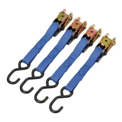 Ratcheting Tie Down Straps, 5m x 25mm, 250kg (4 Piece)