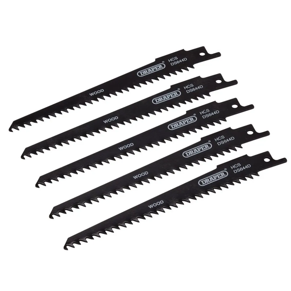 Reciprocating Saw Blades for Wood and Plastic Cutting, 150mm, 6tpi (Pack of 5)