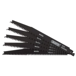 Reciprocating Saw Blades for Wood and Plastic Cutting, 200mm, 6-10tpi (Pack of 5)
