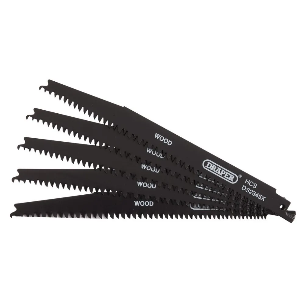 Reciprocating Saw Blades for Wood and Plastic Cutting, 200mm, 6-10tpi (Pack of 5)