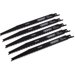 Reciprocating Saw Blades for Wood and Plastic Cutting, 200mm, 6-10tpi (Pack of 5)