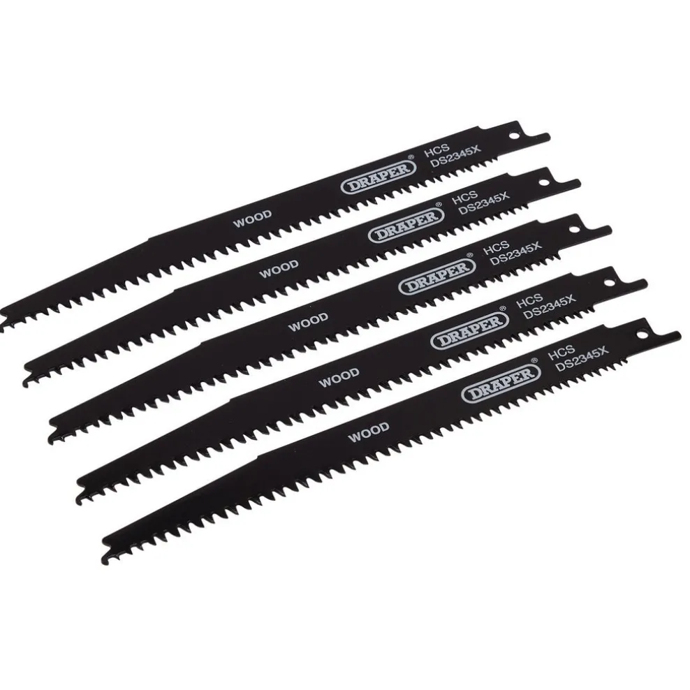 Reciprocating Saw Blades for Wood and Plastic Cutting, 200mm, 6-10tpi (Pack of 5)
