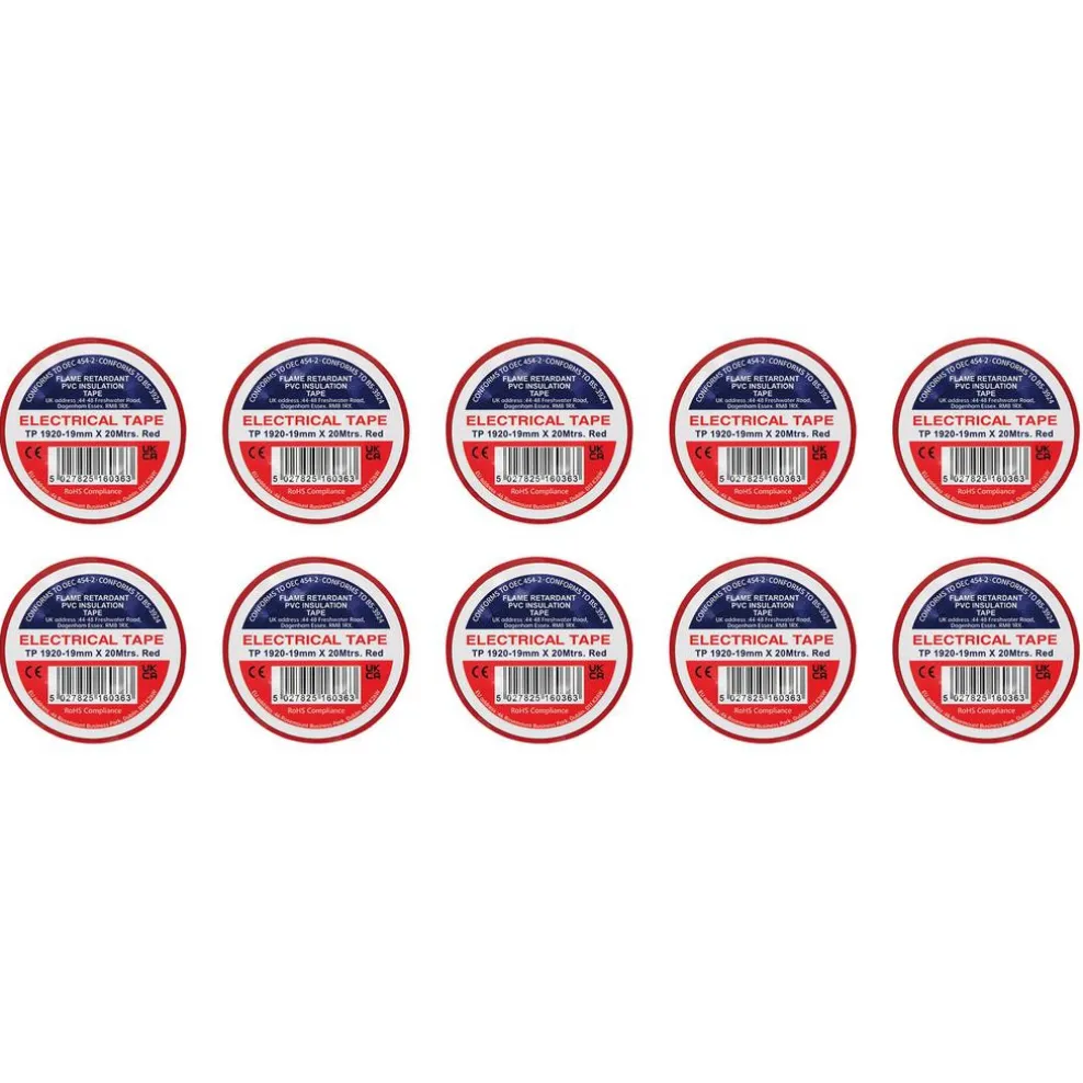 Red PVC Electrical Insulation Tape, 19mm x 20m (Pack of 10)