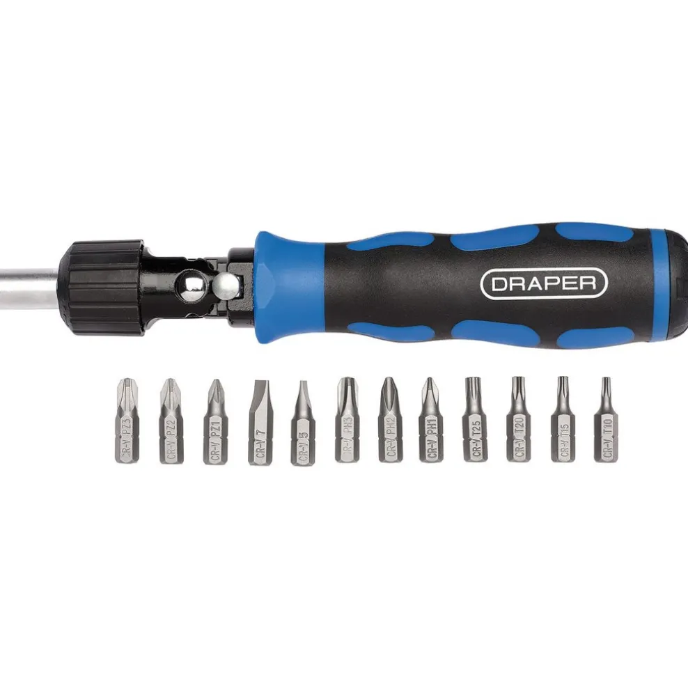 Reversible Pivoting Ratchet Screwdriver and Bit Set (13 Piece)